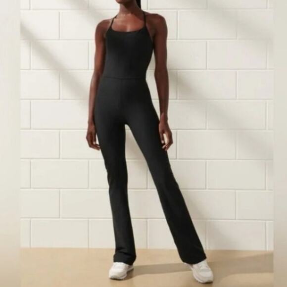 Abercrombie YPB black flare leg one piece jumpsuit bodysuit sculptlux - Picture 1 of 8